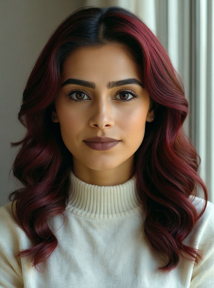 Cherry cola hair rendered on a real selfie by Lineup