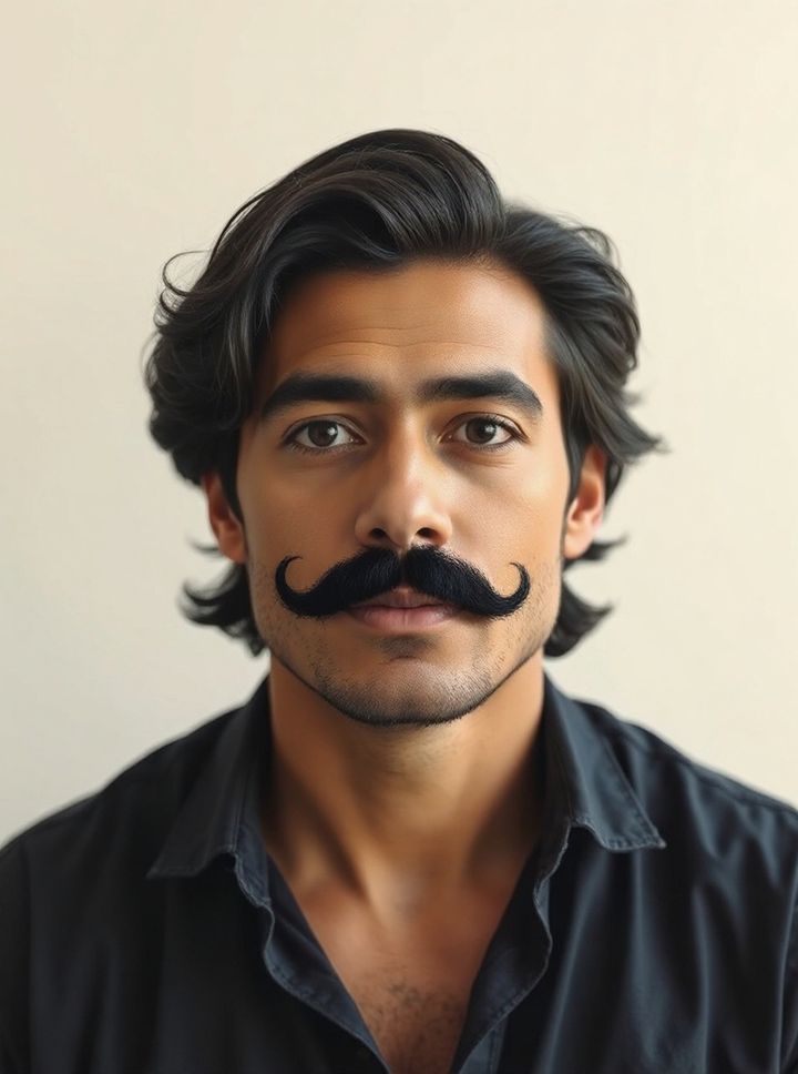Handlebar mustache rendered on a real selfie by Lineup