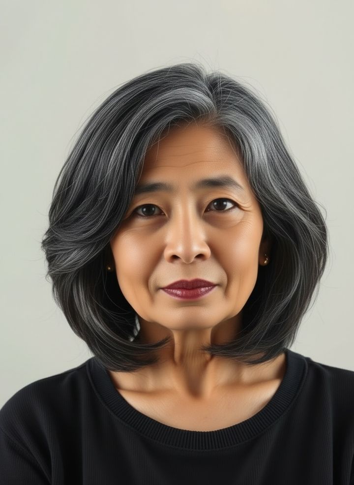 Layered bob rendered on a real selfie by Lineup